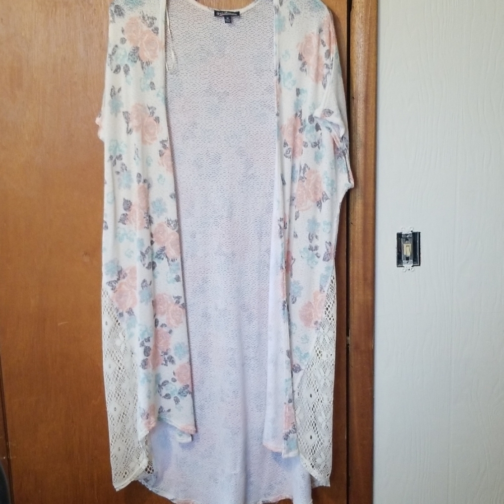 Cream cardigan with pink and blue flowers